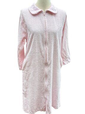 Pink Terrycloth Zip-Up Robe With Collar Medium Made In Turkey Vintage Adonna